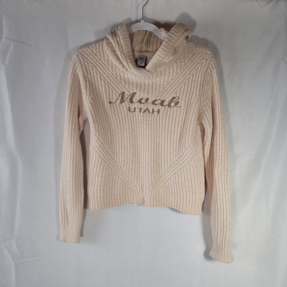 Ragwear USA Embroidered Moab Utah Chenille Knit Hoodie Sweater Cream Size M